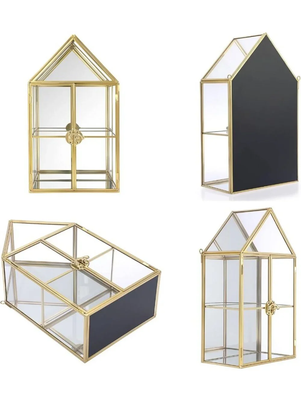 2-Tier Clear Glass Jewelry & Makeup Organizer, Gold Mirrored Decorative Storage